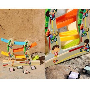 Planet Gates Children Diecasts Toy Wooden Vehicles Early Education Toys Car Four-layer Track Pulley Slide Car Baby Kids Toy Vehicles