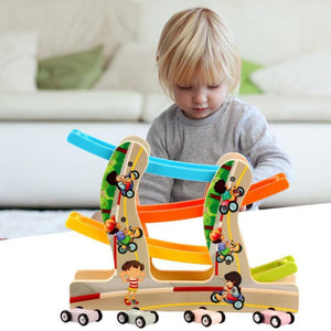 Planet Gates Children Diecasts Toy Wooden Vehicles Early Education Toys Car Four-layer Track Pulley Slide Car Baby Kids Toy Vehicles