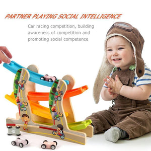 Planet Gates Children Diecasts Toy Wooden Vehicles Early Education Toys Car Four-layer Track Pulley Slide Car Baby Kids Toy Vehicles