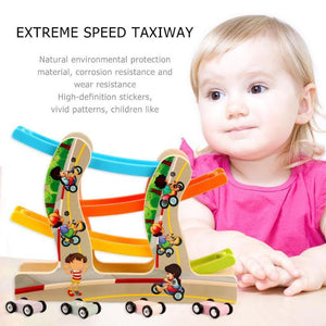 Planet Gates Children Diecasts Toy Wooden Vehicles Early Education Toys Car Four-layer Track Pulley Slide Car Baby Kids Toy Vehicles