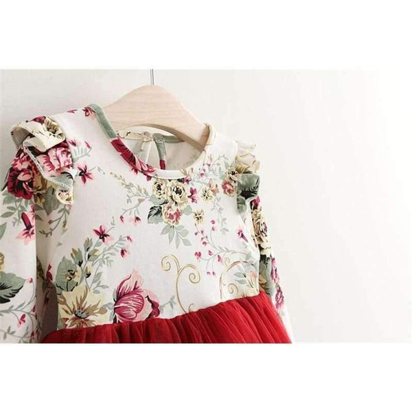 Planet Gates Children Dress Autumn Baby Girls floral Printed Princess Dresses Vestidos toddler girls Clothing Kids Girls red Xmas Dresses