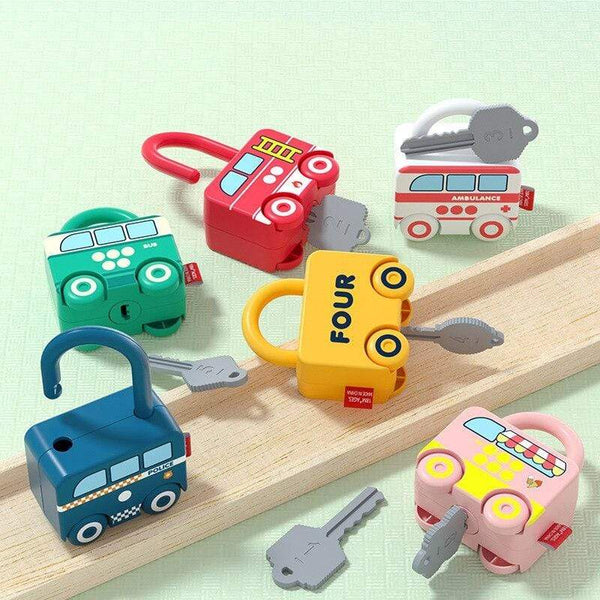 Planet Gates Children Montessori Toys Cartoon Car Unlocking Digital Key Matching Sensory Learning Educational Teaching Aids Pretend Play Toys