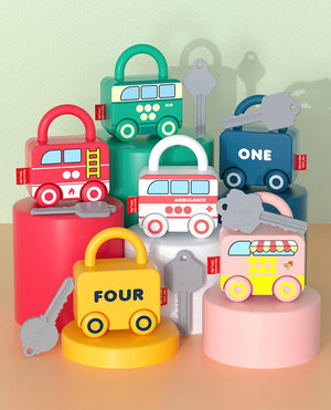 Planet Gates Children Montessori Toys Cartoon Car Unlocking Digital Key Matching Sensory Learning Educational Teaching Aids Pretend Play Toys