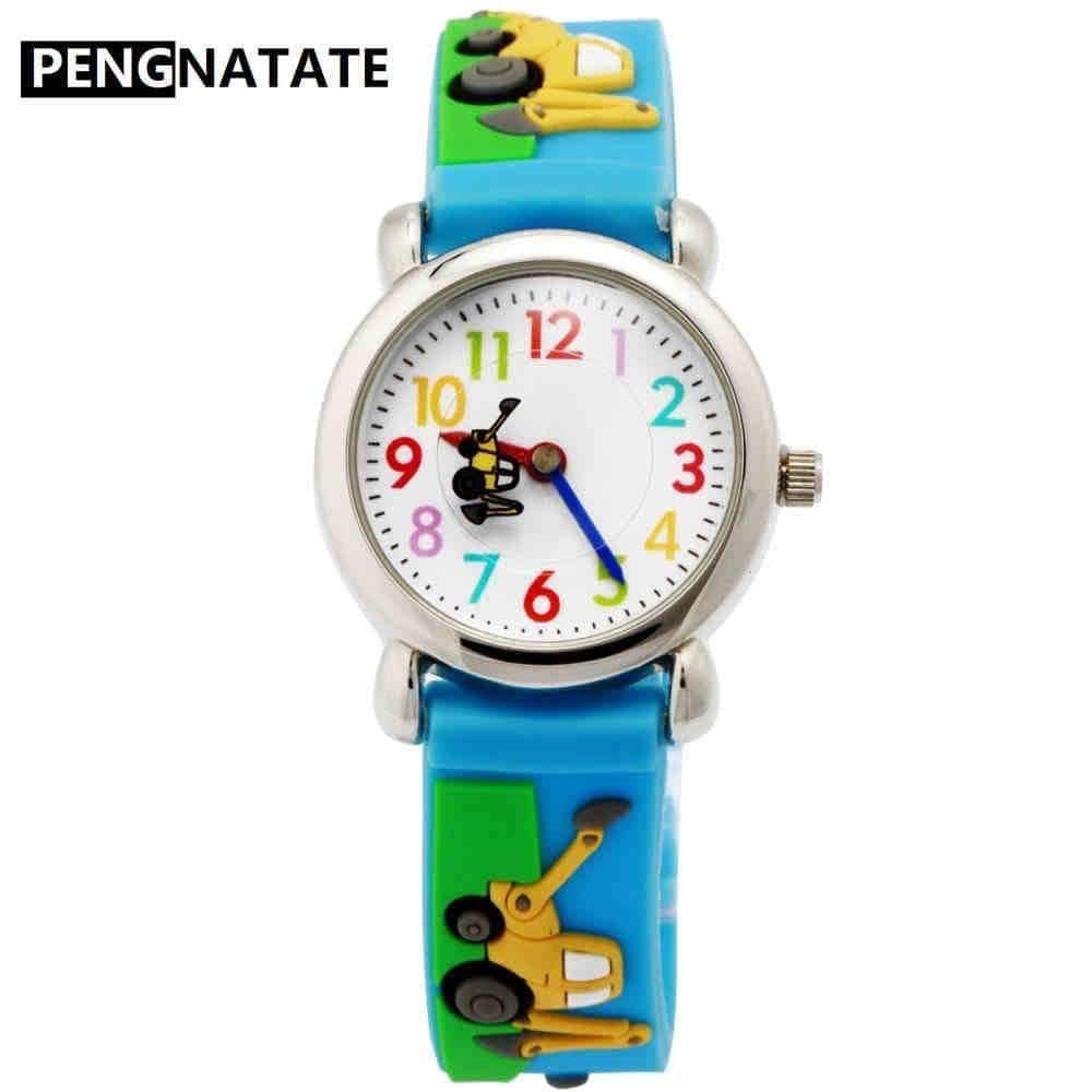 Planet Gates Children Watches Hot Sale 3D Cartoon Excavator Silicone Bracelet Wristwatch Fashion Student Kids Watch Boys Gifts