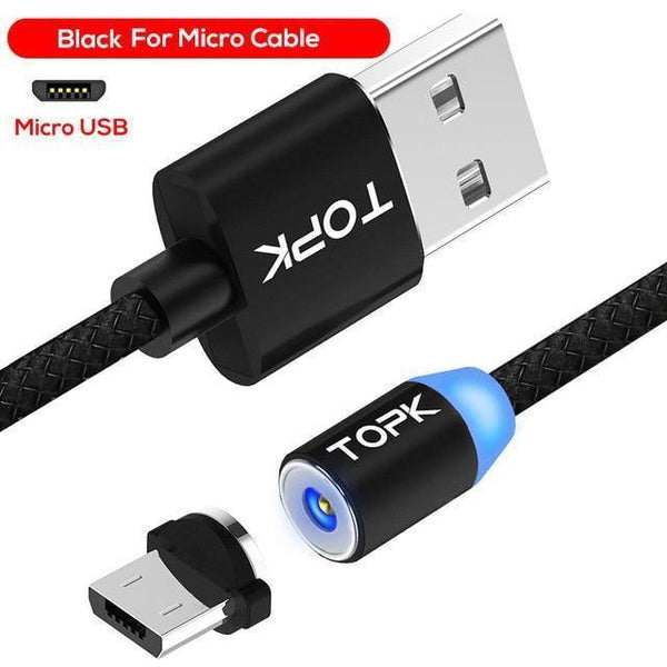 Planet Gates China / 1 Balck Cable 1 Plug / 1m TOPK R-Line1 LED Magnetic Micro USB Cable ,Upgraded Reflective Nylon Braided Magnetic Charger USB Cable for Micro USB Port Phone