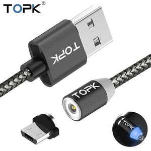 Planet Gates China / 1 Gray Cable 1 Plug / 1m TOPK R-Line1 LED Magnetic Micro USB Cable ,Upgraded Reflective Nylon Braided Magnetic Charger USB Cable for Micro USB Port Phone