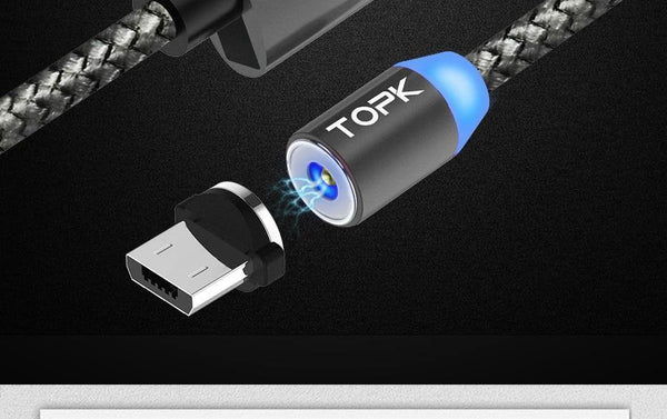 Planet Gates China / 1 Gray Cable 1 Plug / 1m TOPK R-Line1 LED Magnetic Micro USB Cable ,Upgraded Reflective Nylon Braided Magnetic Charger USB Cable for Micro USB Port Phone