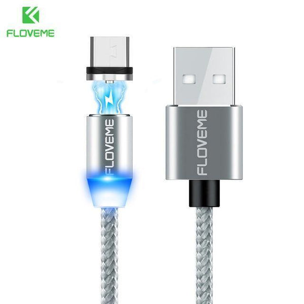 Planet Gates China / 1 Plug 1Silver Cable / 1m FLOVEME LED Magnetic Micro USB Cable 1M Braided 5V/2A Magnet Charger Phone Cable For Samsung Galaxy S6 S7 Edge Xiaomi Redmi 4X