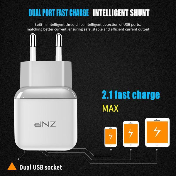 Planet Gates China / 1 Ports Charger ZNP Dual 2 USB Charger For Honor 10 9 lite Mobile Phone EU Charger Plug Travel Wall Charger Adapter For One Plus 6 5T 5 Charger