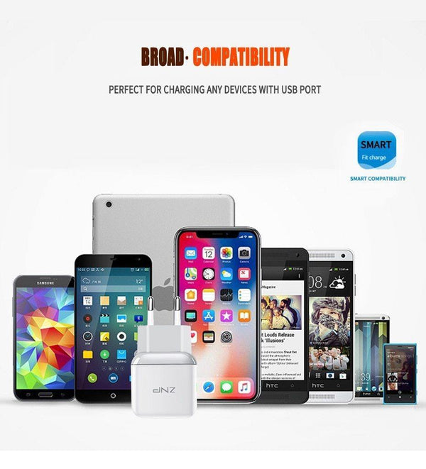 Planet Gates China / 1 Ports Charger ZNP Dual 2 USB Charger For Honor 10 9 lite Mobile Phone EU Charger Plug Travel Wall Charger Adapter For One Plus 6 5T 5 Charger