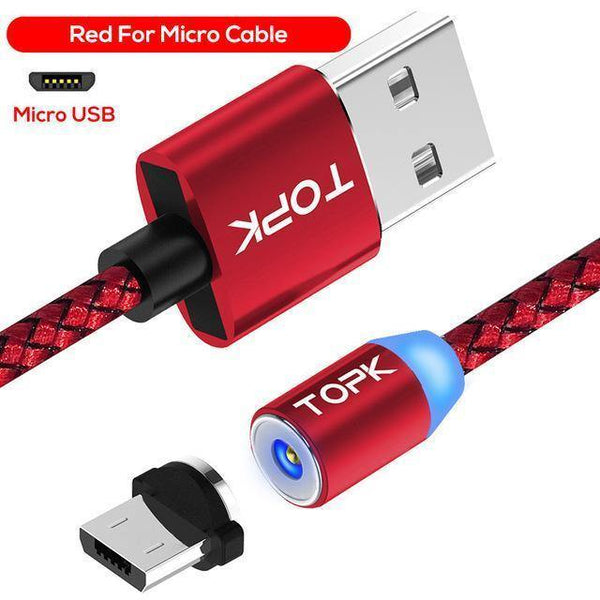 Planet Gates China / 1 Red Cable 1 Plug / 1m TOPK R-Line1 LED Magnetic Micro USB Cable ,Upgraded Reflective Nylon Braided Magnetic Charger USB Cable for Micro USB Port Phone
