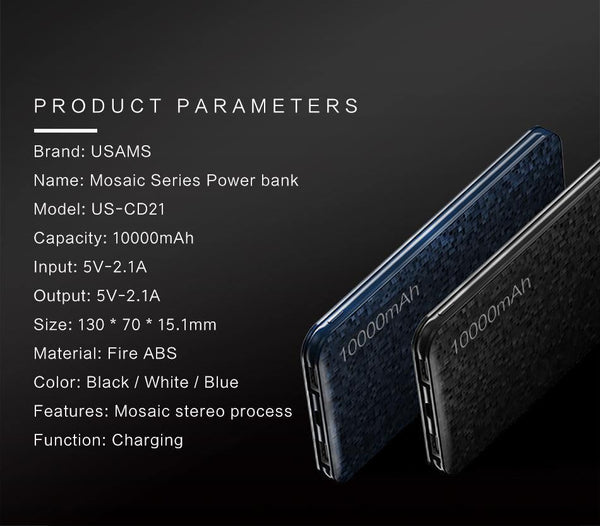 Planet Gates China / 10000mah Black USAMS Power Bank 15mm Ultra Slim 10000mAh Powerbank Mobile Phone 2.1A Output 10000mah Universal Phone External Battery