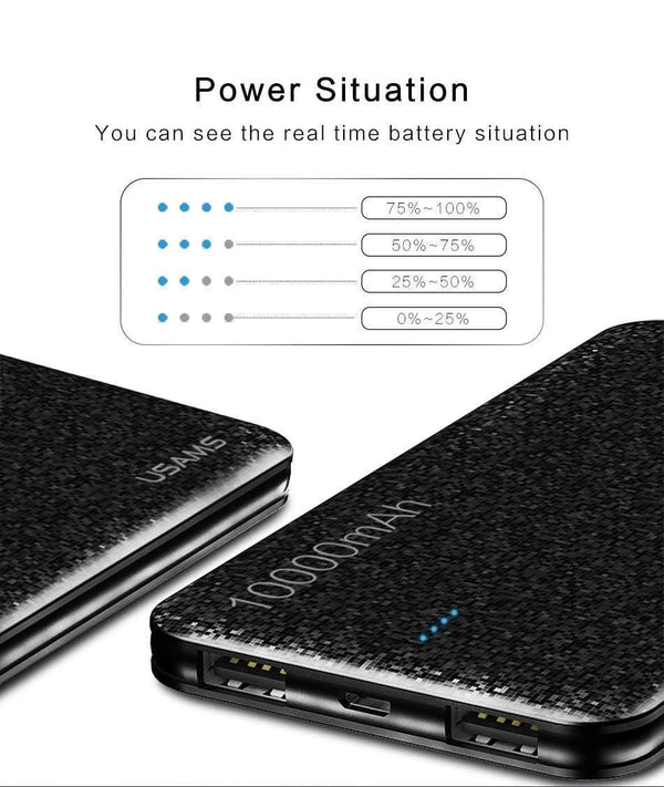 Planet Gates China / 10000mah Black USAMS Power Bank 15mm Ultra Slim 10000mAh Powerbank Mobile Phone 2.1A Output 10000mah Universal Phone External Battery