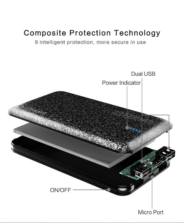 Planet Gates China / 10000mah Black USAMS Power Bank 15mm Ultra Slim 10000mAh Powerbank Mobile Phone 2.1A Output 10000mah Universal Phone External Battery