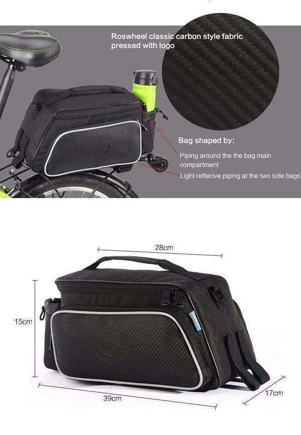 Planet Gates China 10L Roswheel Bicycle Trunk Pannier Bike Rear Carrier Bag Tear-resistant Black Seat Bag Cycling Pouch Handle Bag