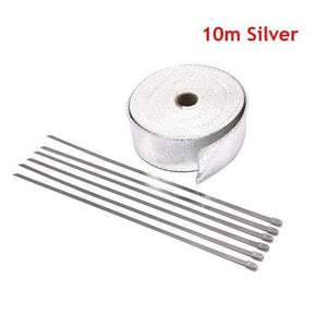 Planet Gates China / 10M Silver ZSDTRP 5cm*5M 10M 15M Titanium/Black Exhaust Heat Wrap Roll for Motorcycle Fiberglass Heat Shield Tape with Stainless Ties