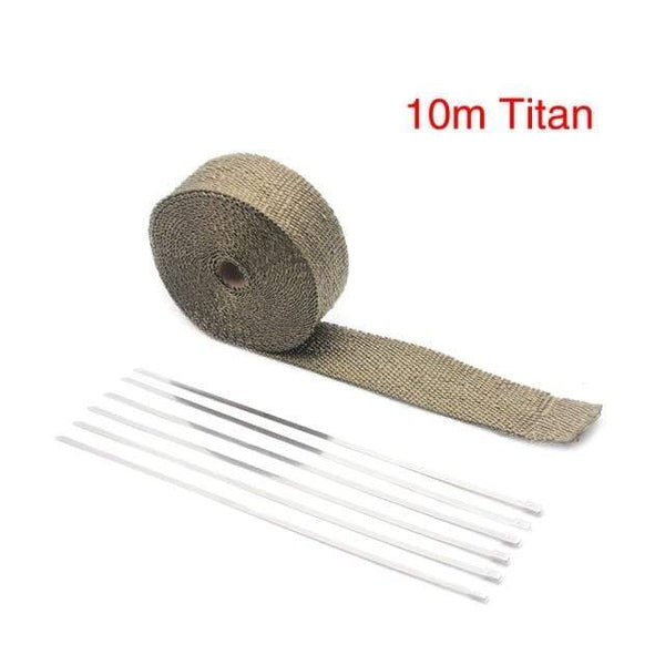 Planet Gates China / 10M Titan ZSDTRP 5cm*5M 10M 15M Titanium/Black Exhaust Heat Wrap Roll for Motorcycle Fiberglass Heat Shield Tape with Stainless Ties