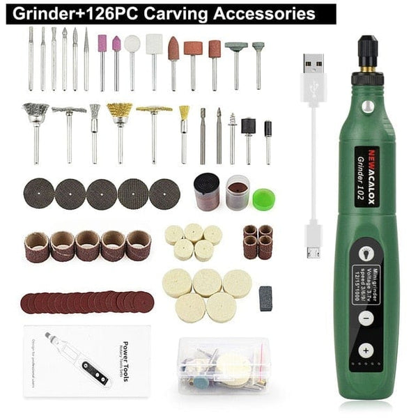 Planet Gates China / 126PC G Grinder Set NEWACALOX USB Charging Variable Speed Mini Grinder Machine Rotary Tools Kit Grinder Set with 126pcs Engraving Accessories Kit