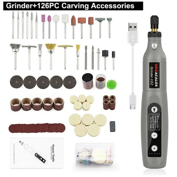 Planet Gates China / 126PC GR Grinder Set NEWACALOX USB Charging Variable Speed Mini Grinder Machine Rotary Tools Kit Grinder Set with 126pcs Engraving Accessories Kit