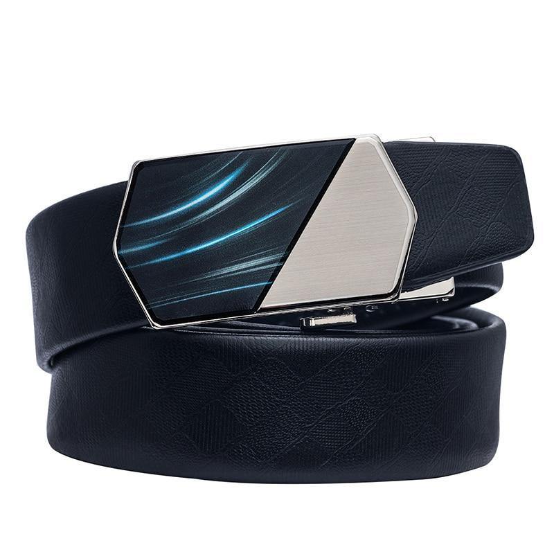 Planet Gates China / 150cm 59inch Designer Belts for Men Black Leather Waist Belt Strap Luxury Blue Automatic Buckle Business Formal Belt Men
