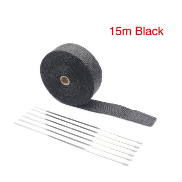 Planet Gates China / 15M Black ZSDTRP 5cm*5M 10M 15M Titanium/Black Exhaust Heat Wrap Roll for Motorcycle Fiberglass Heat Shield Tape with Stainless Ties