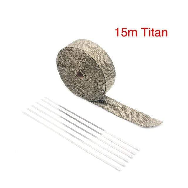 Planet Gates China / 15M Titan ZSDTRP 5cm*5M 10M 15M Titanium/Black Exhaust Heat Wrap Roll for Motorcycle Fiberglass Heat Shield Tape with Stainless Ties