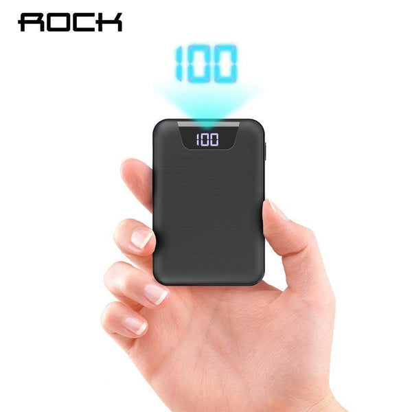 Planet Gates China / 2.4ABlack2 ROCK Mini Power Bank 10000mAh Dual USB Ports External Battery Powerbank with Digital Display for iphone XS Xiaomi PoverBank