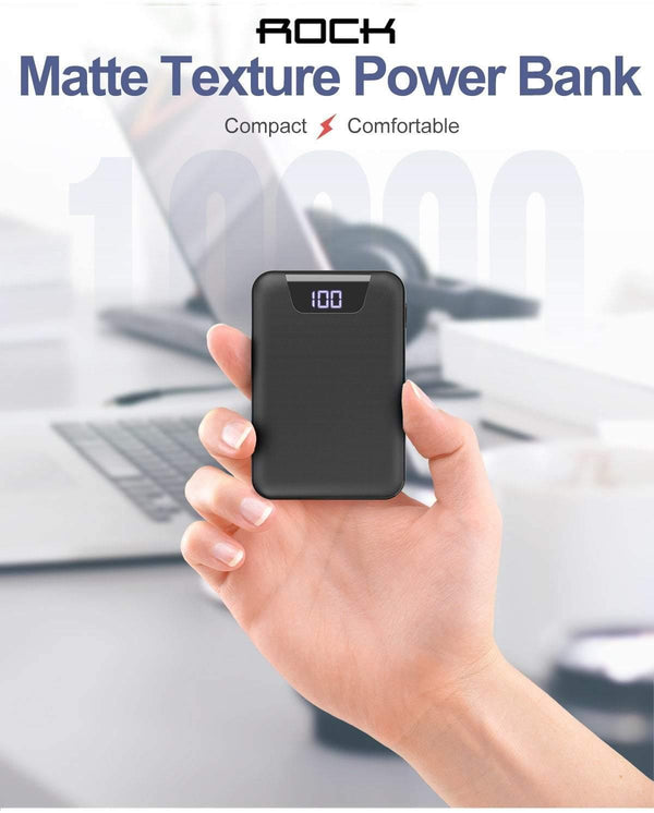 Planet Gates China / 2.4ABlack2 ROCK Mini Power Bank 10000mAh Dual USB Ports External Battery Powerbank with Digital Display for iphone XS Xiaomi PoverBank