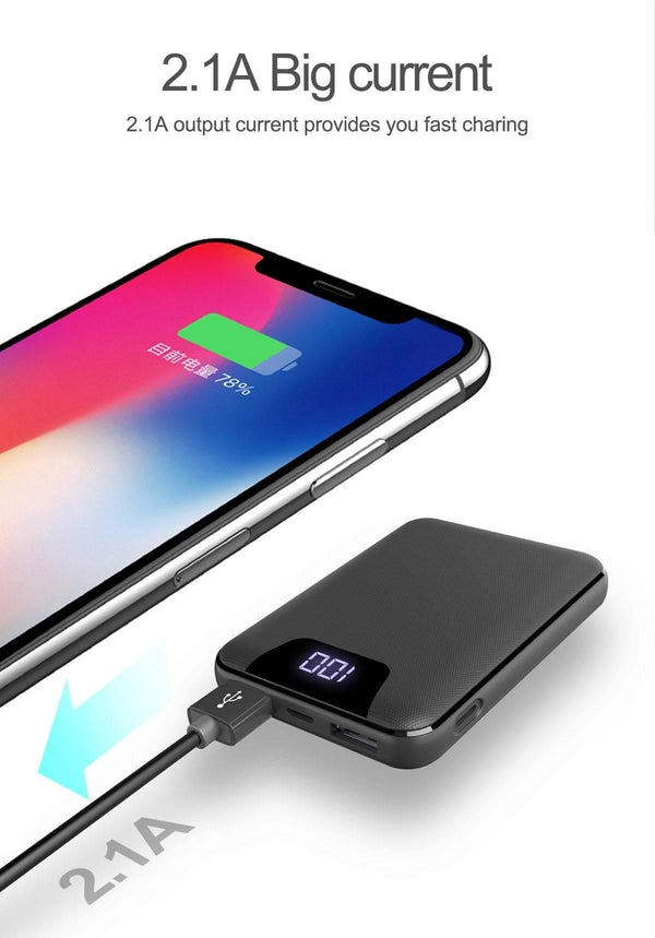 Planet Gates China / 2.4ABlack2 ROCK Mini Power Bank 10000mAh Dual USB Ports External Battery Powerbank with Digital Display for iphone XS Xiaomi PoverBank