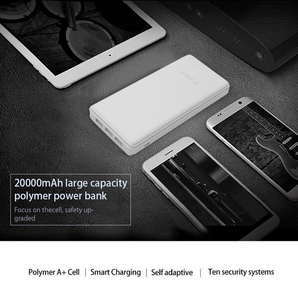 Planet Gates China / 20000mAh White ORICO 20000mAh 3 USB Power Bank 5V/2A*2+5V1A*1 External Battery Mobile Backup Bank Charger with Flashlight Universal White