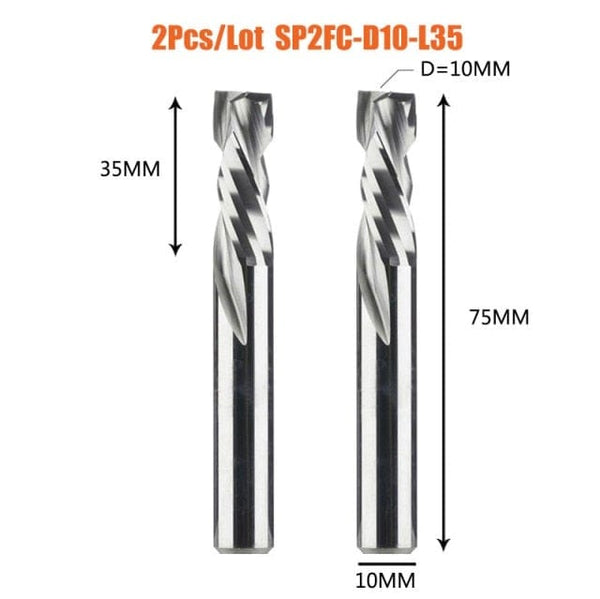 Planet Gates China / 2PC-SP2FC-D10.0-L35 2PCS/LOT Compression Milling Cutter Woodwork DOWN Cut Two Flute Spiral Carbide Milling Tool CNC Router Bits Wood End Mill Cutter