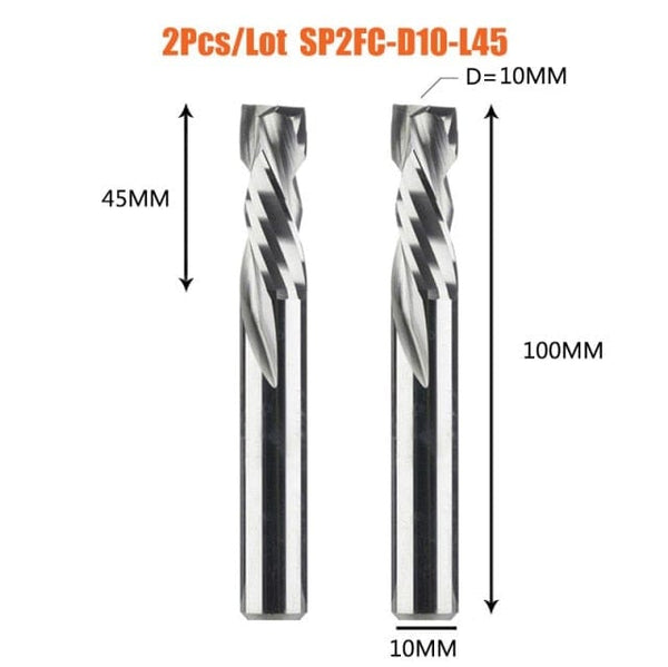 Planet Gates China / 2PC-SP2FC-D10.0-L45 2PCS/LOT Compression Milling Cutter Woodwork DOWN Cut Two Flute Spiral Carbide Milling Tool CNC Router Bits Wood End Mill Cutter