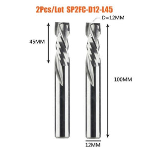 Planet Gates China / 2PC-SP2FC-D12.0-L45 2PCS/LOT Compression Milling Cutter Woodwork DOWN Cut Two Flute Spiral Carbide Milling Tool CNC Router Bits Wood End Mill Cutter