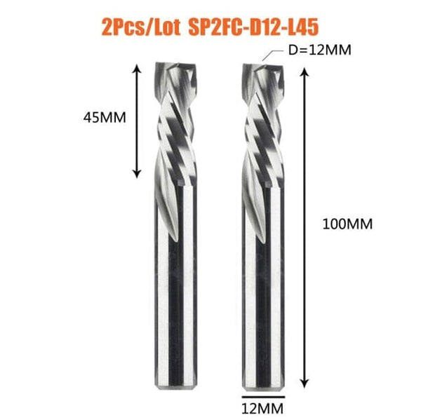 Planet Gates China / 2PC-SP2FC-D12.0-L45 2PCS/LOT Compression Milling Cutter Woodwork DOWN Cut Two Flute Spiral Carbide Milling Tool CNC Router Bits Wood End Mill Cutter