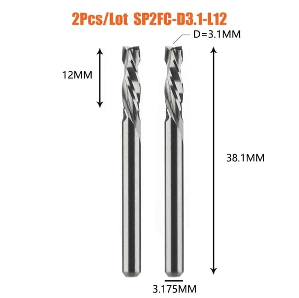 Planet Gates China / 2PC-SP2FC-D3.1-L12 2PCS/LOT Compression Milling Cutter Woodwork DOWN Cut Two Flute Spiral Carbide Milling Tool CNC Router Bits Wood End Mill Cutter