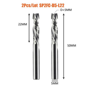 Planet Gates China / 2PC-SP2FC-D5.0-L22 2PCS/LOT Compression Milling Cutter Woodwork DOWN Cut Two Flute Spiral Carbide Milling Tool CNC Router Bits Wood End Mill Cutter