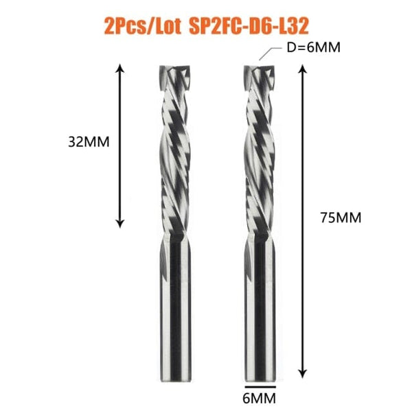 Planet Gates China / 2PC-SP2FC-D6.0-L32 2PCS/LOT Compression Milling Cutter Woodwork DOWN Cut Two Flute Spiral Carbide Milling Tool CNC Router Bits Wood End Mill Cutter