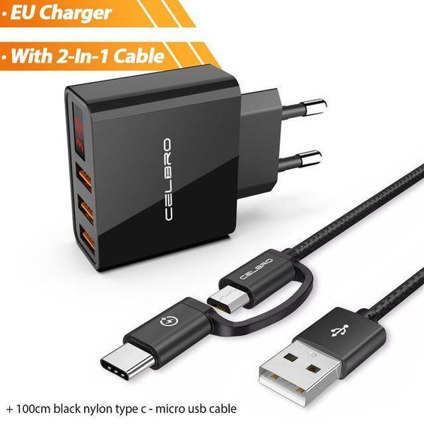 Planet Gates China / 3.4A EU with cable Usb Wall Charger 3 Port 3.4a Led Display Universal Travel Charger Adapter For Mobile Phone Iphone Xiaomi Ipad Us Eu Plug