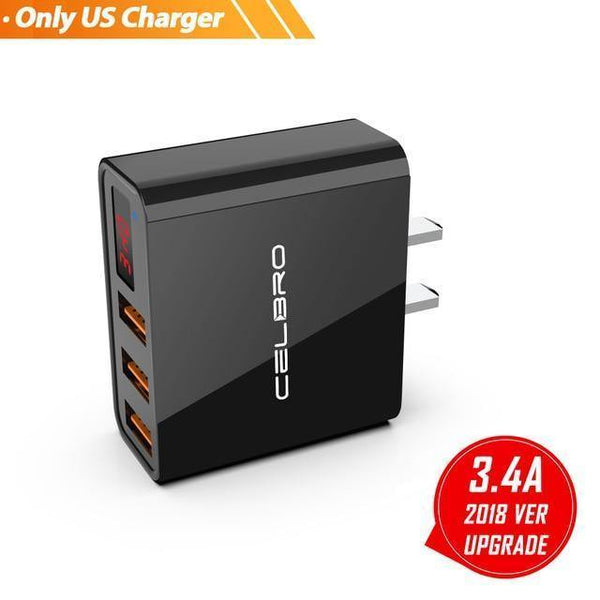 Planet Gates China / 3.4A US charger Usb Wall Charger 3 Port 3.4a Led Display Universal Travel Charger Adapter For Mobile Phone Iphone Xiaomi Ipad Us Eu Plug