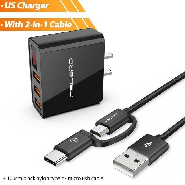 Planet Gates Usb Wall Charger 3 Port 3.4a Led Display Universal Travel Charger Adapter For Mobile Phone Iphone Xiaomi Ipad Us Eu Plug