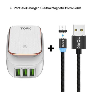 Planet Gates China / 3 Port Charger Micro TOPK Multi-Port USB Charger LED Lamp Auto-ID Mobile Phone Charger Portable Tarvel EU&US Plug Wall Charger Adapter