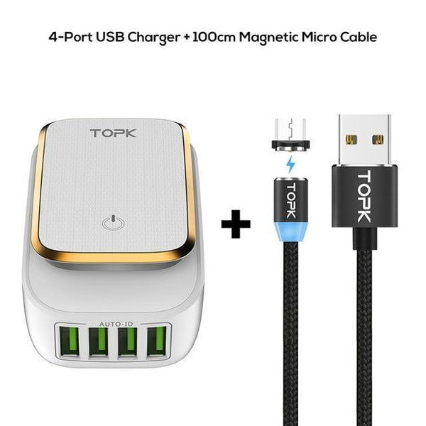 Planet Gates China / 4 Port Charger Micro TOPK Multi-Port USB Charger LED Lamp Auto-ID Mobile Phone Charger Portable Tarvel EU&US Plug Wall Charger Adapter