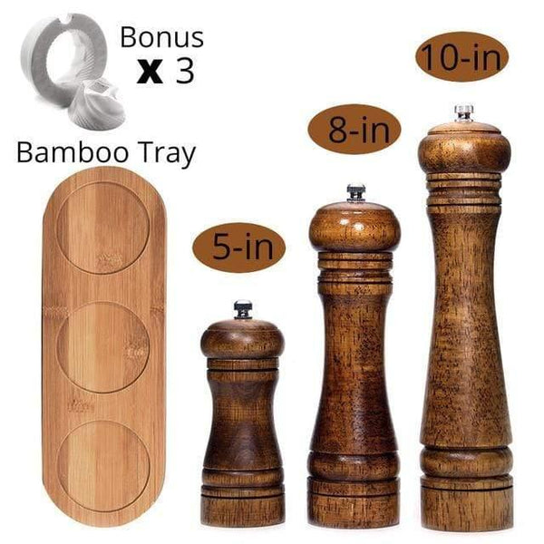Planet Gates China / 5 8 10 inch and tray Salt and Pepper Mills, Solid Wood Pepper Mill with Strong Adjustable Ceramic Grinder  5" 8" 10" - Kitchen Tools by Leeseph