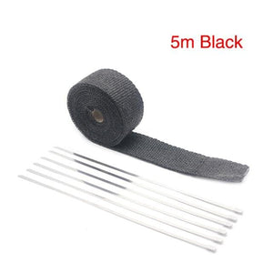 Planet Gates China / 5M Black ZSDTRP 5cm*5M 10M 15M Titanium/Black Exhaust Heat Wrap Roll for Motorcycle Fiberglass Heat Shield Tape with Stainless Ties
