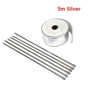 Planet Gates China / 5M Silver ZSDTRP 5cm*5M 10M 15M Titanium/Black Exhaust Heat Wrap Roll for Motorcycle Fiberglass Heat Shield Tape with Stainless Ties