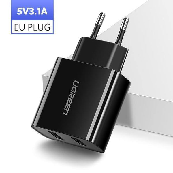 Planet Gates China / 5V3.1A EU Black Ugreen USB Charger 3.4A 17W for iPhone 8 X 7 6 iPad Smart USB Wall Charger for Samsung Galaxy S9 LG G5 Dual Mobile Phone Charger