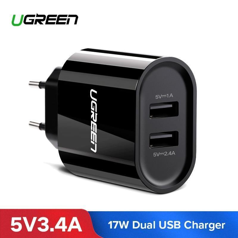 Planet Gates China / 5V3.1A EU White Ugreen USB Charger 3.4A 17W for iPhone 8 X 7 6 iPad Smart USB Wall Charger for Samsung Galaxy S9 LG G5 Dual Mobile Phone Charger