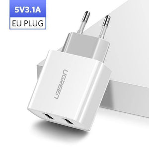 Planet Gates China / 5V3.1A EU White Ugreen USB Charger 3.4A 17W for iPhone 8 X 7 6 iPad Smart USB Wall Charger for Samsung Galaxy S9 LG G5 Dual Mobile Phone Charger