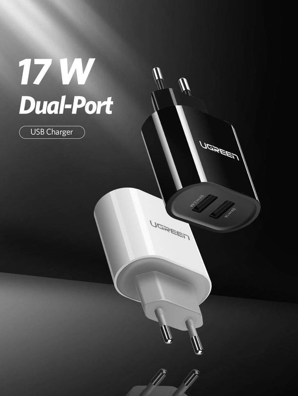 Planet Gates China / 5V3.1A EU White Ugreen USB Charger 3.4A 17W for iPhone 8 X 7 6 iPad Smart USB Wall Charger for Samsung Galaxy S9 LG G5 Dual Mobile Phone Charger