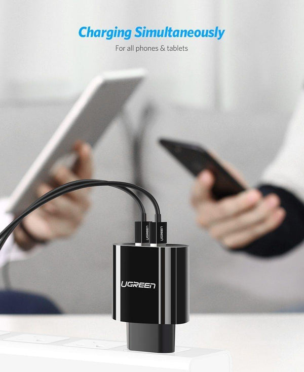 Planet Gates China / 5V3.1A EU White Ugreen USB Charger 3.4A 17W for iPhone 8 X 7 6 iPad Smart USB Wall Charger for Samsung Galaxy S9 LG G5 Dual Mobile Phone Charger